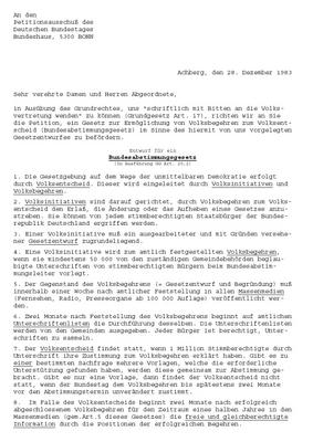 Titelblatt der Petition 1983